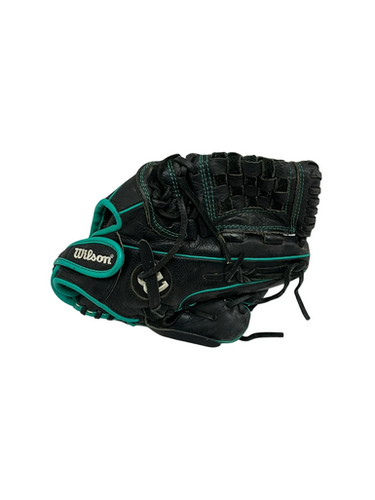 Used Wilson A500 RH Throw Fastpitch Gloves Black And Green 12" 11692-S000141336