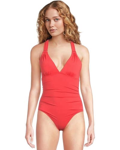 Tommy Bahama Novelty Pearl One Piece Women 8 Citrus Coral Stretch Swimsuit TLW11