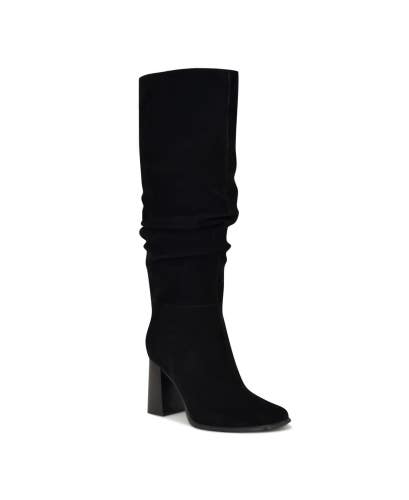 Nine West Domaey Women's US 8.5 Black Suede Block Heel Knee-High Boots TZP164