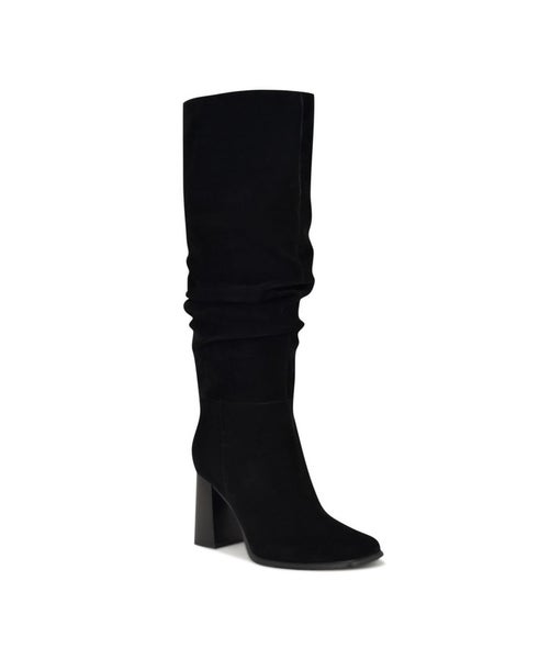 Nine West Domaey Women's US 8.5 Black Suede Block Heel Knee-High Boots TZP164