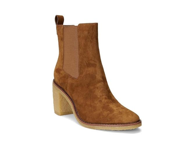 Lauren Ralph Lauren Marianna Boots Women's Brown Suede Block Heel Chelsea TZP153