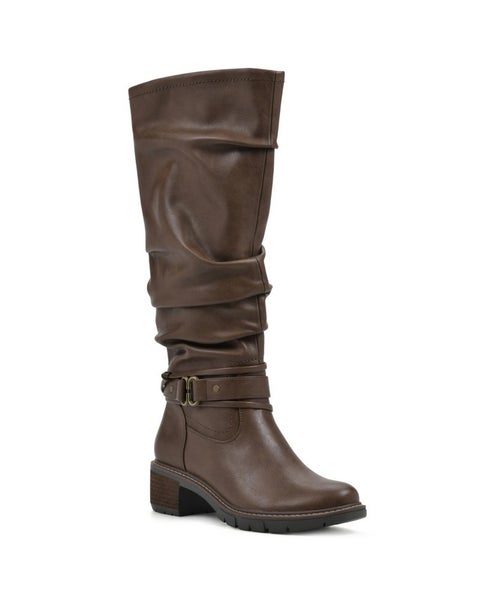 White Mountain Crammers Women's US 7 Chestnut Smooth Knee-High Boots TZP172