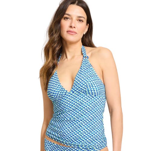 Tommy Bahama Palm Modern Mosaic Tankini Top Women's M Glass Blue Swimsuits TLW58