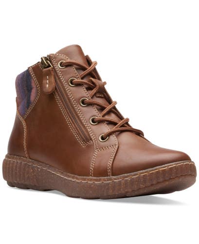Clarks Caroline Park Boots Women's US 10 Dark Tan Leather Ankle Bootie TZP189