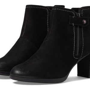Clarks Bayla Glow Boots Womens US 8 Black Leather Block Heel Ankle Bootie TZP183