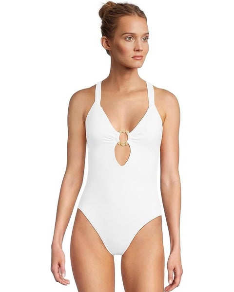 BECCA Marble Canyon Ariyah Ring One Piece Women's Small White Swimsuits TLW14