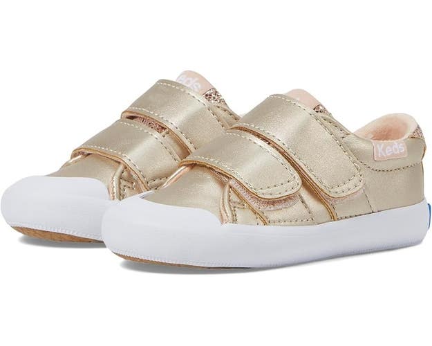 Keds Courtney HL Sneakers Girls US 8 Rose Gold Leather Double Strap Shoes TLW3