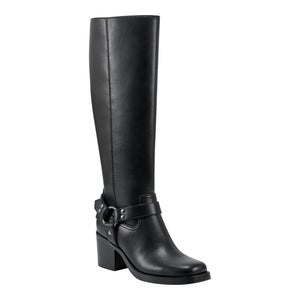 Marc Fisher Laile Boots Women's US 5.5 Black Leather Square Toe Knee-High TZP208