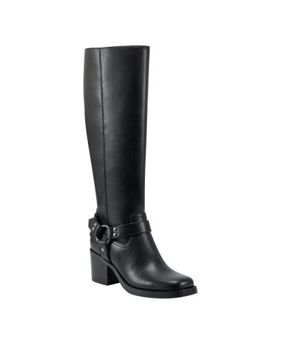 Marc Fisher Laile Boots Women's US 5.5 Black Leather Square Toe Knee-High TZP208