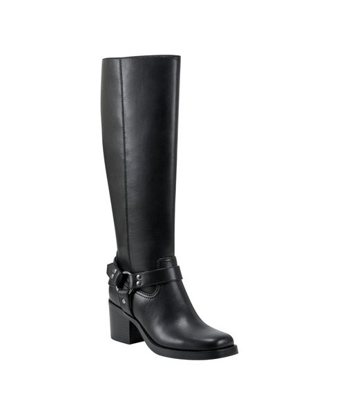 Marc Fisher Laile Boots Women's US 5.5 Black Leather Square Toe Knee-High TZP208