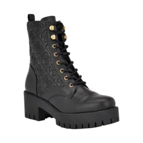 Guess Waite Casual Boots Women's 8 Black Round Toe Lug Sole Ankle Combat TZP199