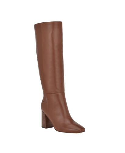 Calvin Klein Arista Boots Women's US 5 Brown Leather Block Heel Knee-High TZP210