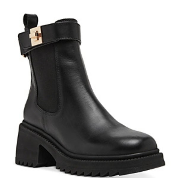 Steve Madden Gates Boots Women's US 8 Black Leather Block Heel Bootie TZP203