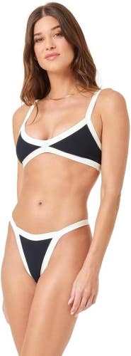 L*Space Mackenzie Bikini Bottom Womens Medium Black Nylon Stretch Swimwear TLW57