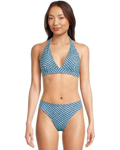 Tommy Bahama Palm Modern Mosaic Halter Top Women's M Glass Blue Swimwear TLW24