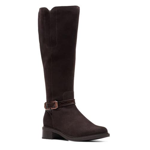 Clarks Maye Aster Boots Women's US 7.5 Dark Brown Suede Knee-High Bootie TZP211