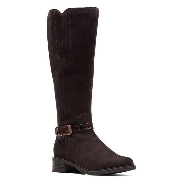 Clarks Maye Aster Boots Women's US 7.5 Dark Brown Suede Knee-High Bootie TZP211