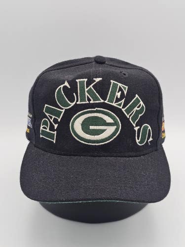 Vintage Green Bay Packers NFL Sports ANNCO Wool Blend Black Dome Hat Snapback