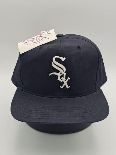 NEW Vintage White Sox 1990s MLB Sports Black Twill Plain Logo Hat Cap Snapback