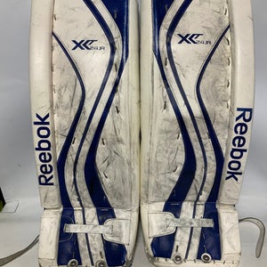 Used Reebok XT JR 28+1 Goalie Leg Pads Youth White And Royal Blue 28" 11823-S000035157