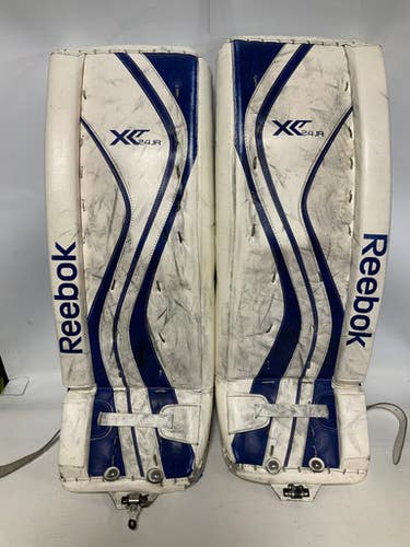 Used Reebok XT JR 28+1 Goalie Leg Pads Youth White And Royal Blue 28" 11823-S000035157