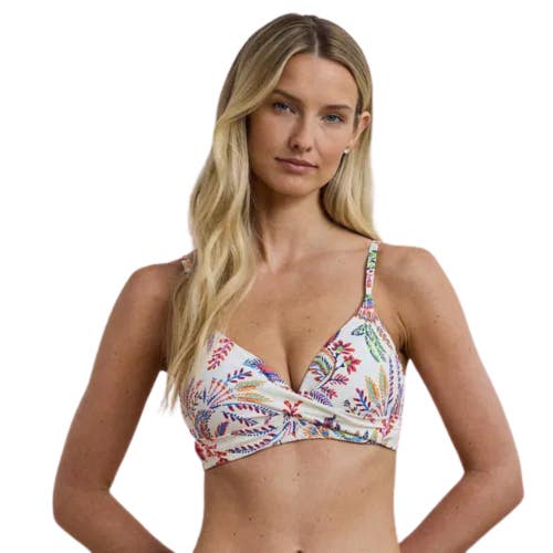 Lauren Ralph Lauren Bikini Top Women 10 White Floral Twist-Front Underwire TLW90
