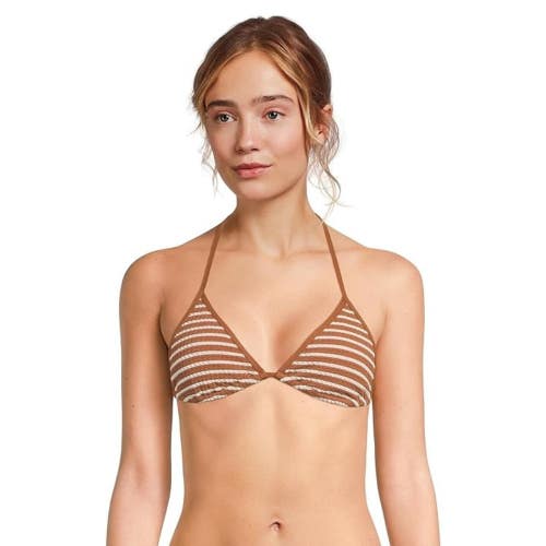 L*Space Aspen Top Womens XL Brown Sugar Striped Nylon Stretch Swimwear TLW75