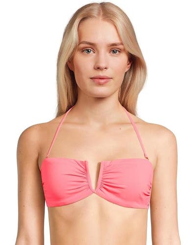 BECCA Color Code Brinley V Wire Bandeau Top Women's S Coral Reef Swimwear TLW85