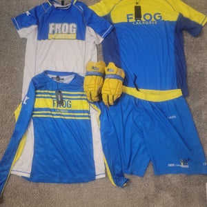 FROG Lacrosse Team Gear Lot Youth XL & Large Jerseys, Shorts, and Epoch Gloves