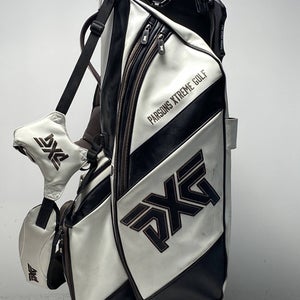 PXG Hybrid Leather Stand Bag White/Black 4-Way Divide Dual Strap Golf Bag