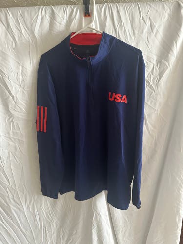 Adidas Mens XL 1/4 Zip Hoodie Blue and Red