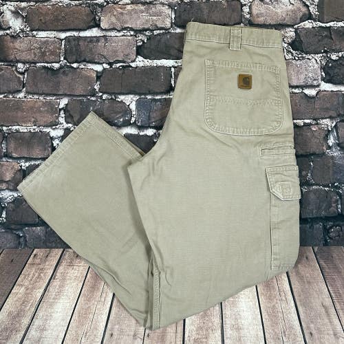 Vintage Carhartt B240 GKH Cargo Pants Khaki Utility Workwear Canvas Mens 34x30