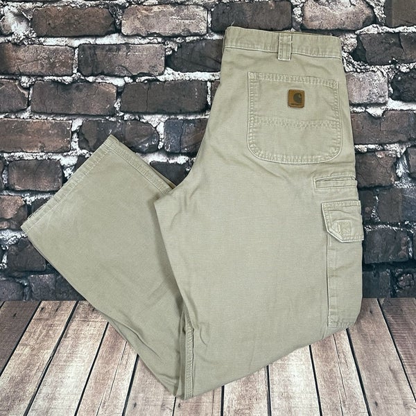 Vintage Carhartt B240 GKH Cargo Pants Khaki Utility Workwear Canvas Mens 34x30