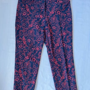 Ann Taylor LOFT Riviera pants navy blue and red floral print Marisa fit Women 12