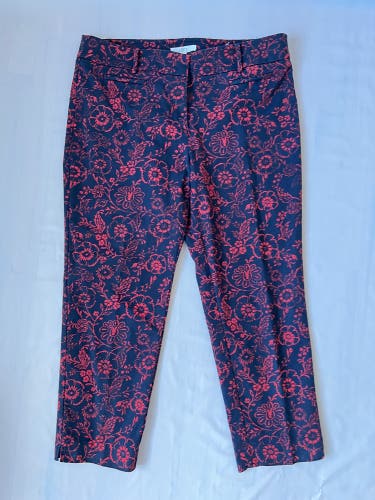 Ann Taylor LOFT Riviera pants navy blue and red floral print Marisa fit Women 12