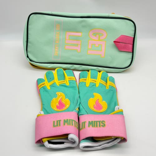 Lit Mitts Youth Large Mint Blast  Baseball Batting Gloves With Carrying Case
