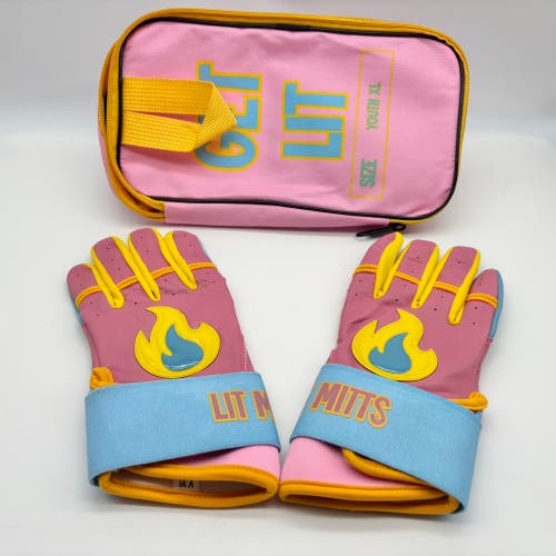 Lit Mitts Youth XL Cotton Candy Explosion Baseball Batting Gloves with Bag