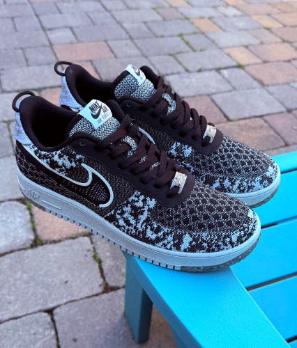 Men's Nike Air Force 1 Low "Crater Flyknit"Sneakers Black White Melange US Sz 11