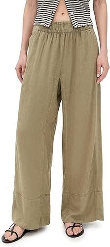 Free People Days End Linen Pull On Ankle Pants Womens 11 Caiman Wide Leg TLW111