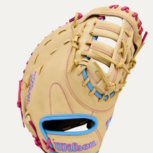 New A1000 12.5IN 1ST BASE MITT RHT BLONDE/BLUE/PINK 11834-WILWBW103967125