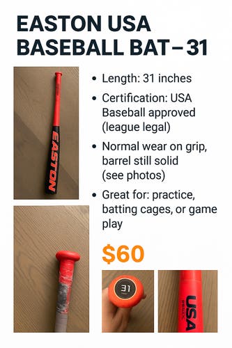 Easton USABat Certified Bat (-5) 26 oz 31" (Used)