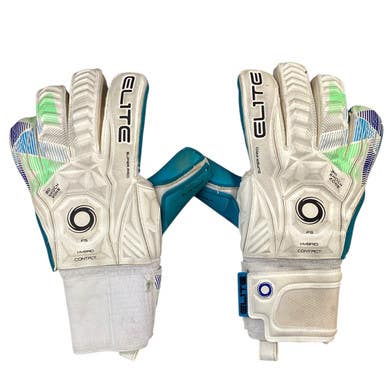 Used Elite SUPER PRO Soccer Goalie Gloves White And Carolina Blue 10 11760-S000083390