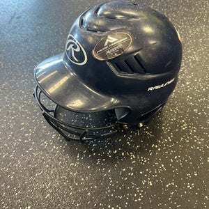 Used Rawlings RCFHFG-N Batting Helmet w/Mask Navy Blue One Size 11849-S000032948