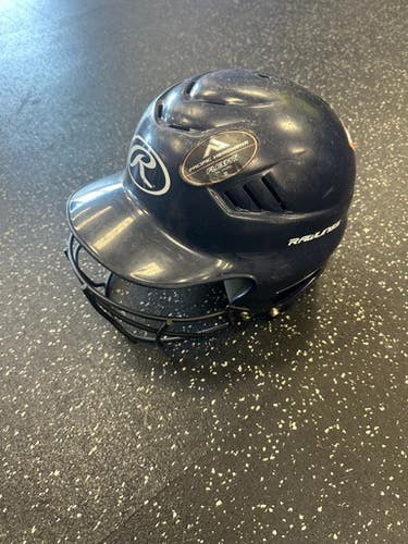 Used Rawlings RCFHFG-N Batting Helmet w/Mask Navy Blue One Size 11849-S000032948