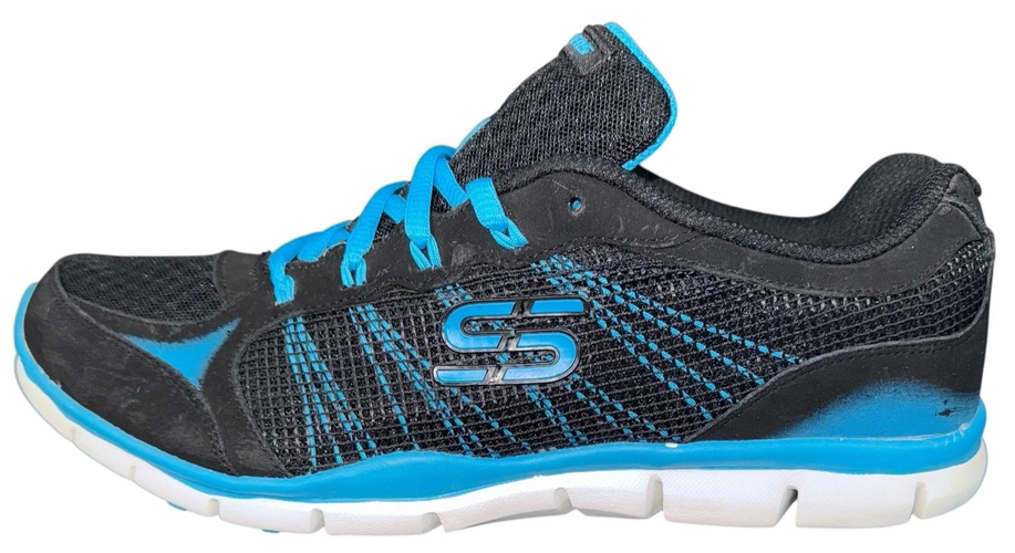Skechers Flex Gratis Ring Womens Size 11 Wide Fit Black Blue Athletic Sneakers