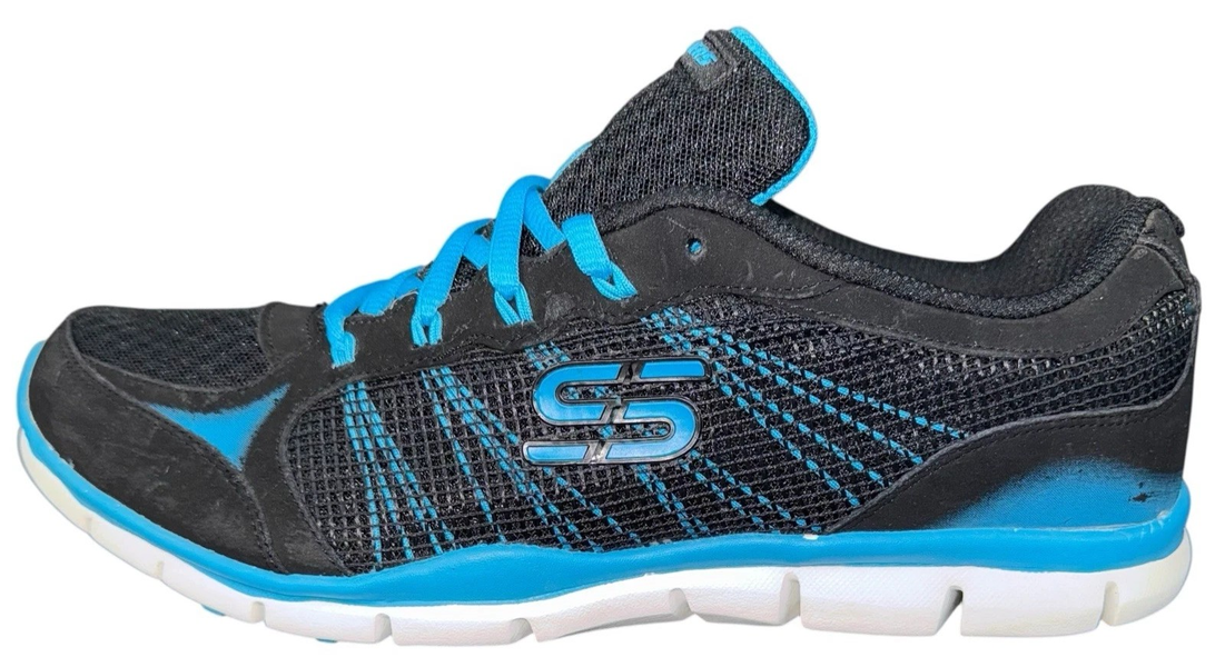 Skechers Flex Gratis Ring Womens Size 11 Wide Fit Black Blue Athletic Sneakers