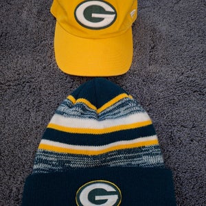 Green Bay Packers Team Logo Beanie Knit Hat And Strapback Hat
