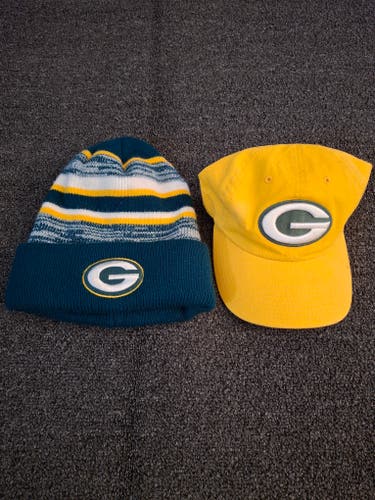 Green Bay Packers Team Logo Beanie Knit Hat And Strapback Hat
