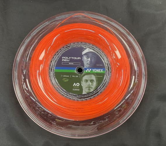 Poly Tour Rev Spin 1.25mm 16L GA Tennis String Reel (Bright Orange)
