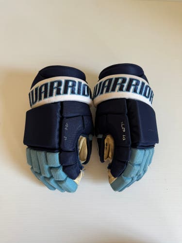 Used Warrior Alpha Pro Gloves 14" Pro Stock Navy/Baby Blue/White